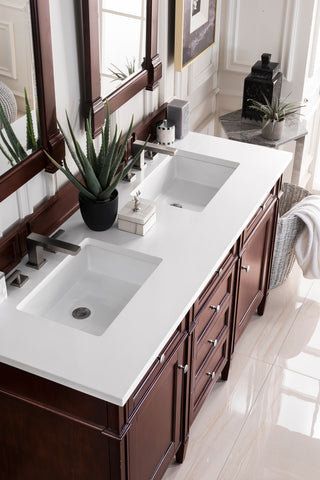 60 Inch Brittany Freestanding Vanity in Burnished Mahogany / White Zeus Top