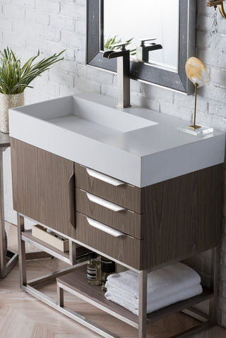 35.375 Inch Columbia Freestanding Vanity in Ash Gray / Glossy White Top