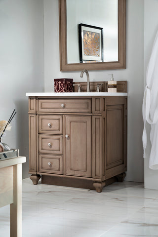30 Inch Bristol Freestanding Vanity in Whitewashed Walnut / White Zeus Top
