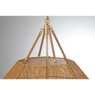 Selby 5-Light Pendant in Burnished Brass and Rattan