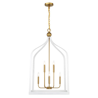 Sheffield 8-Light Pendant in White with Warm Brass Accents