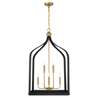 Sheffield 8-Light Pendant in Matte Black with Warm Brass Accents