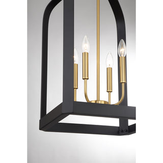 Sheffield 4-Light Pendant in Matte Black with Warm Brass Accents