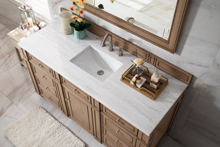 60 Inch Bristol Freestanding Vanity in Whitewashed Walnut / Arctic Fall Solid Surface Top