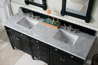 72 Inch Brittany Freestanding Vanity in Black Onyx / Carrara White Top