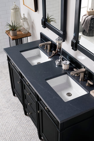 60 Inch Brittany Freestanding Vanity in Black Onyx / Charcoal Soapstone Top