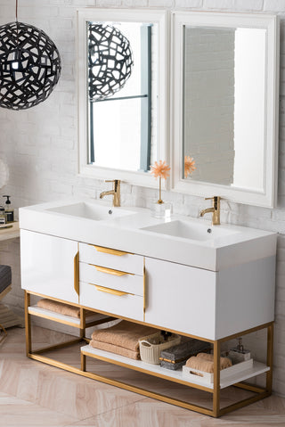 58.875 Inch Columbia Freestanding Vanity in Glossy White / Glossy White Top