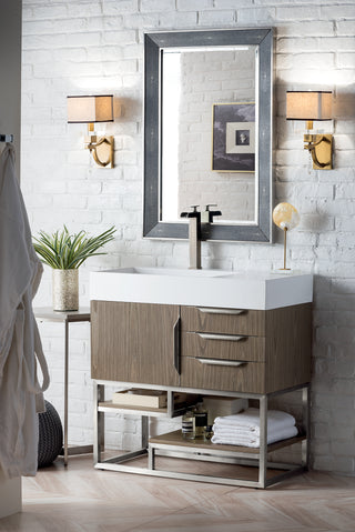 35.375 Inch Columbia Freestanding Vanity in Ash Gray / Glossy White Top