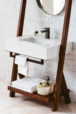 30 Inch Lakeside Freestanding Vanity in Mid-Century Walnut / Glossy White Top