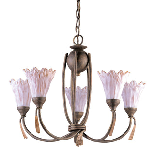 Villa D-Eleganza 5-Light Chandeliers in Olde World Finish with Floral-look Shades