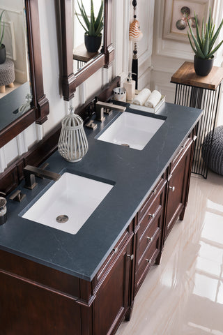 60 Inch Brittany Freestanding Vanity in Burnished Mahogany / Charcoal Soapstone Top