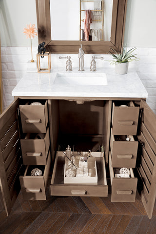 36 Inch Portland Freestanding Vanity in Whitewashed Walnut / Carrara White Top
