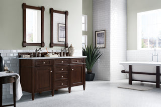 60 Inch Brittany Freestanding Vanity in Burnished Mahogany / Carrara White Top