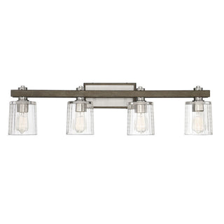 Halifax 4-Light Bathroom Vanity Light in Satin Nickel with Gray Wood Satin Nickel with Gray Wood