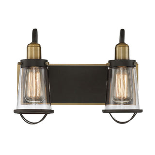 Lansing 2-Light Bathroom Vanity Light in English Bronze and Warm Brass English Bronze and Warm Brass