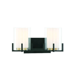 Eaton 2-Light Bathroom Vanity Light in Matte Black with Warm Brass Accents Matte Black with Warm Brass Accents