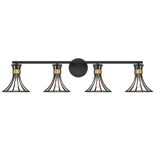 Breur 4-Light Bathroom Vanity Light in Matte Black with Warm Brass Accents Matte Black with Warm Brass