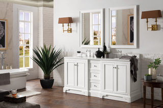 73.25 Inch De Soto Freestanding Vanity in Bright White / Arctic Fall Solid Surface Top