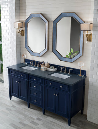 72 Inch Brittany Freestanding Vanity in Victory Blue / Charcoal Soapstone Top