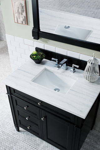 36 Inch Brittany Freestanding Vanity in Black Onyx / Arctic Fall Solid Surface Top