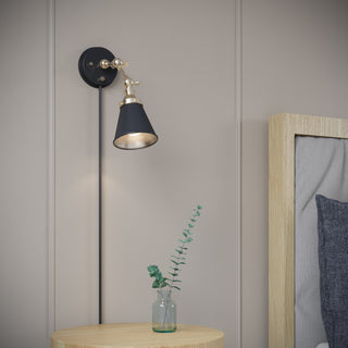 Edith 1-Light Swing Arm Sconce Light Matte Black/Vintage Brass