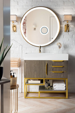 35.375 Inch Columbia Freestanding Vanity in Ash Gray / Glossy White Top
