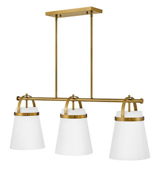 Tori Large Three Light Linear Chandelier in Lacquered Brass