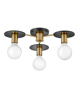 Bobbie Medium Three Light Semi-Flush Mount in Lacquered Brass