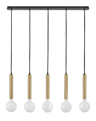 Bobbie Large Five Light Linear Chandelier in Lacquered Brass