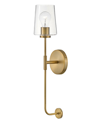 Kline Large Single Light Tall Sconce in Lacquered Brass