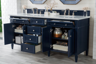 72 Inch Brittany Freestanding Vanity in Victory Blue / Eternal Jasmine Pearl Top