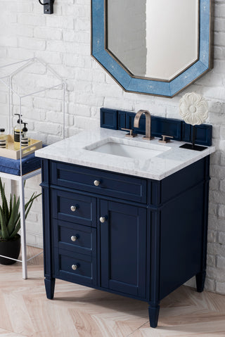 30 Inch Brittany Freestanding Vanity in Victory Blue / Carrara White Top