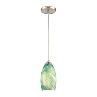 Evening Sky 5'' Wide 1-Light Mini Pendant - Satin Nickel with Blue Cloud Glass