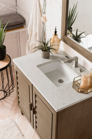 36 Inch Portland Freestanding Vanity in Whitewashed Walnut / Eternal Jasmine Pearl Top