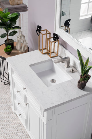 36 Inch Bristol Freestanding Vanity in Bright White / Eternal Jasmine Pearl Top