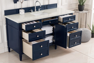 60 Inch Brittany Freestanding Vanity in Victory Blue / Eternal Jasmine Pearl Top