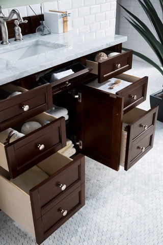 48 Inch Brittany Freestanding Vanity in Burnished Mahogany / Carrara White Top