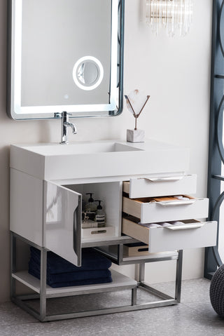 35.375 Inch Columbia Freestanding Vanity in Glossy White / Glossy White Top