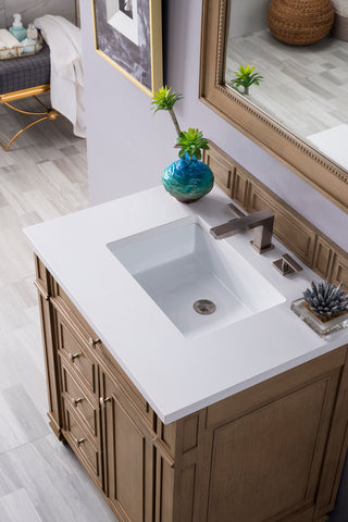 30 Inch Bristol Freestanding Vanity in Whitewashed Walnut / White Zeus Top