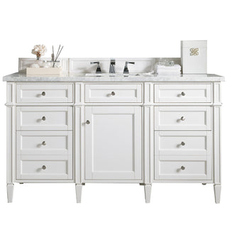 60 Inch Brittany Freestanding Vanity in Bright White / Carrara White Top