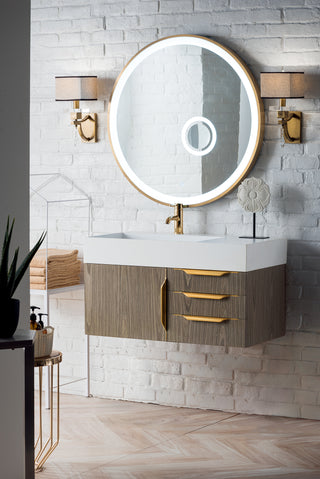 35.375 Inch Columbia Floating Vanity in Ash Gray / Glossy White Top