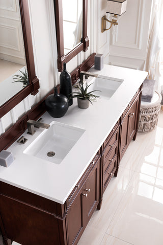 72 Inch Brittany Freestanding Vanity in Burnished Mahogany / White Zeus Top