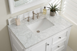 37.25 Inch De Soto Freestanding Vanity in Bright White / Carrara White Top