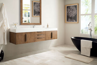 72.375 Inch Columbia Floating Vanity in Latte Oak / Glossy White Top