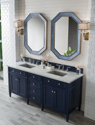 72 Inch Brittany Freestanding Vanity in Victory Blue / Eternal Jasmine Pearl Top