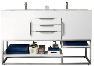58.875 Inch Columbia Freestanding Vanity in Glossy White / Glossy White Top
