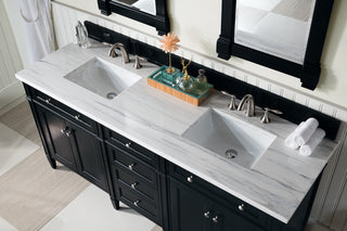 72 Inch Brittany Freestanding Vanity in Black Onyx / Arctic Fall Solid Surface Top