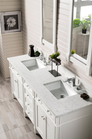 72 Inch Brittany Freestanding Vanity in Bright White / Eternal Jasmine Pearl Top