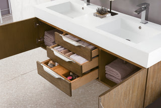 58.875 Inch Columbia Floating Vanity in Latte Oak / Glossy White Top