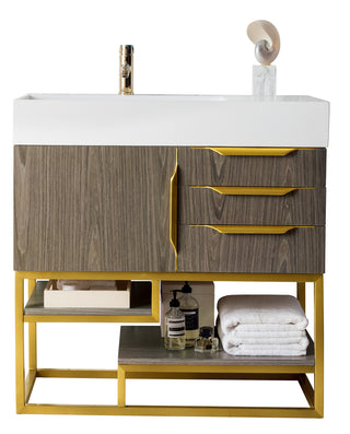 35.375 Inch Columbia Freestanding Vanity in Ash Gray / Glossy White Top